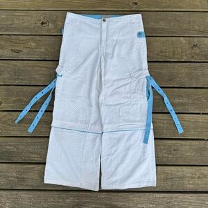 Vintage 90s Y2K Buggirl White and Blue Corduroy Baggy Wide Leg Skater Rave Pants